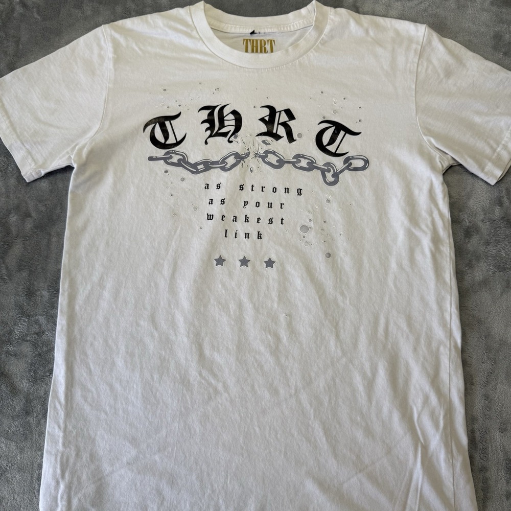 THRT Threat to The Game Graphic Tee Size Small White Short Sleeve T Shirt